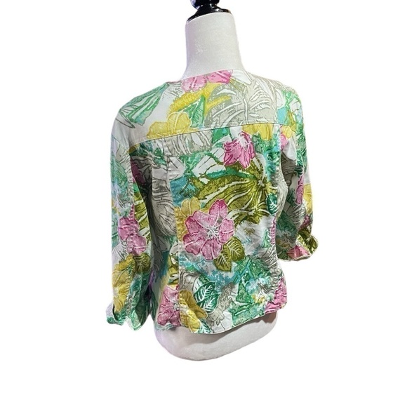 Linear Womens Floral Cropped Jacket - Size Large- Beading-Faux Front Pockets - Picture 6 of 11